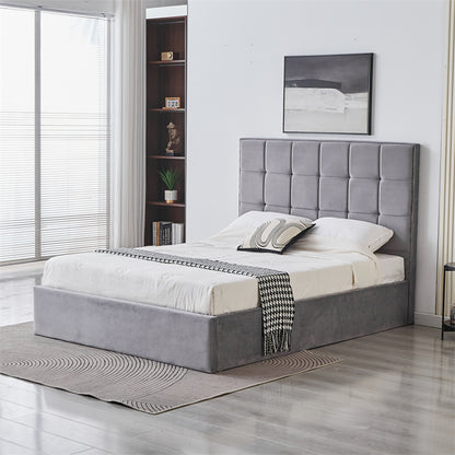 Cube Square Velvet Ottoman Storage Bed Frame with Gas Lift Storage