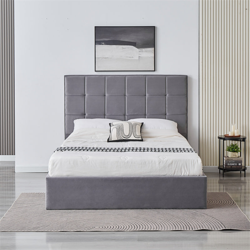 Cube Square Velvet Ottoman Storage Bed Frame with Gas Lift Storage