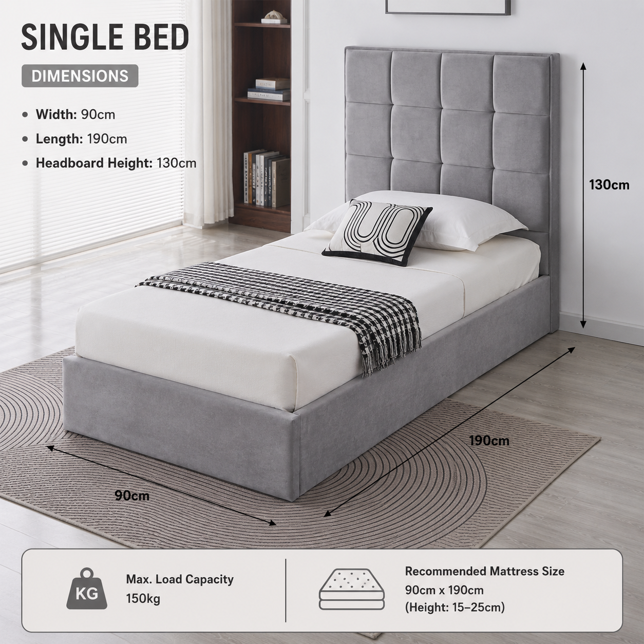 Velora Panel Upholstered Storage Bed – Modern Grey &amp; Beige Bed with Hydraulic Lift
