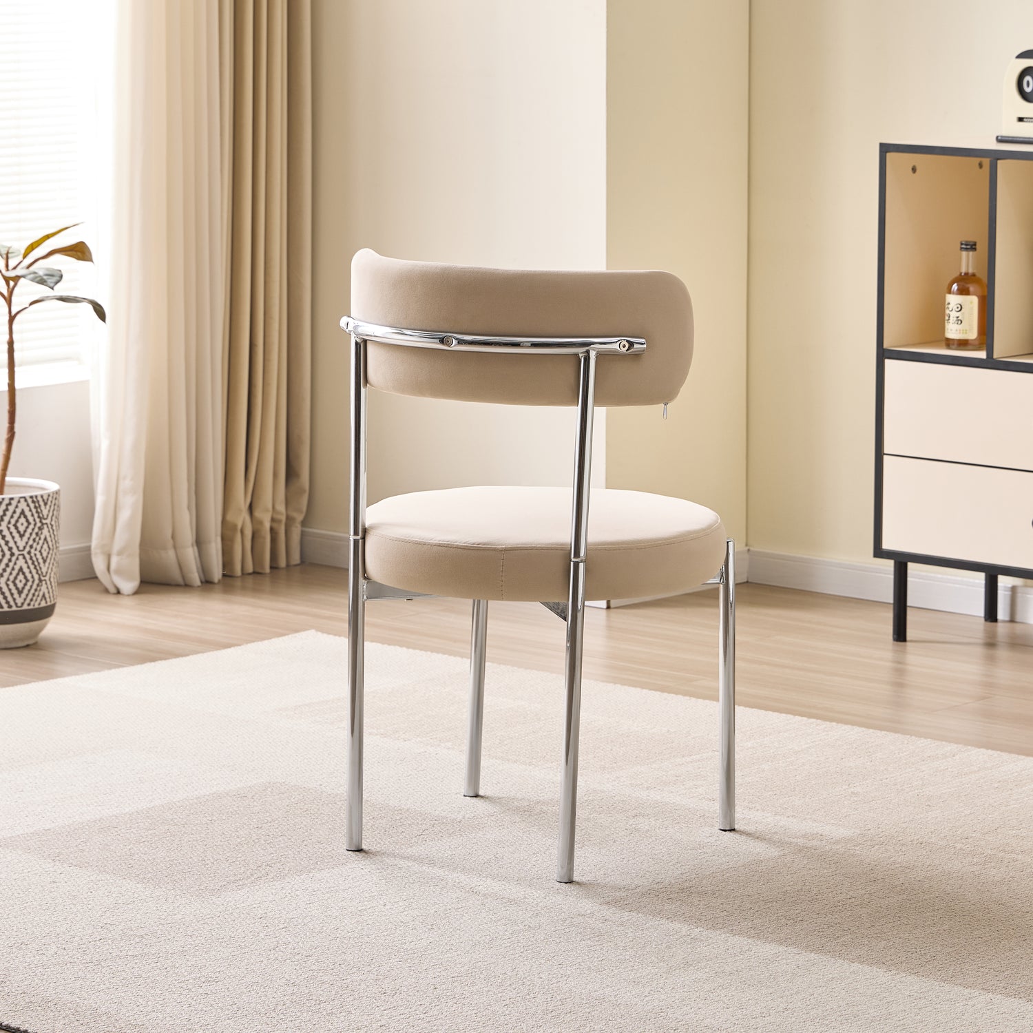 LUXE DINING SET-VELVET-BEIGE-SILVER