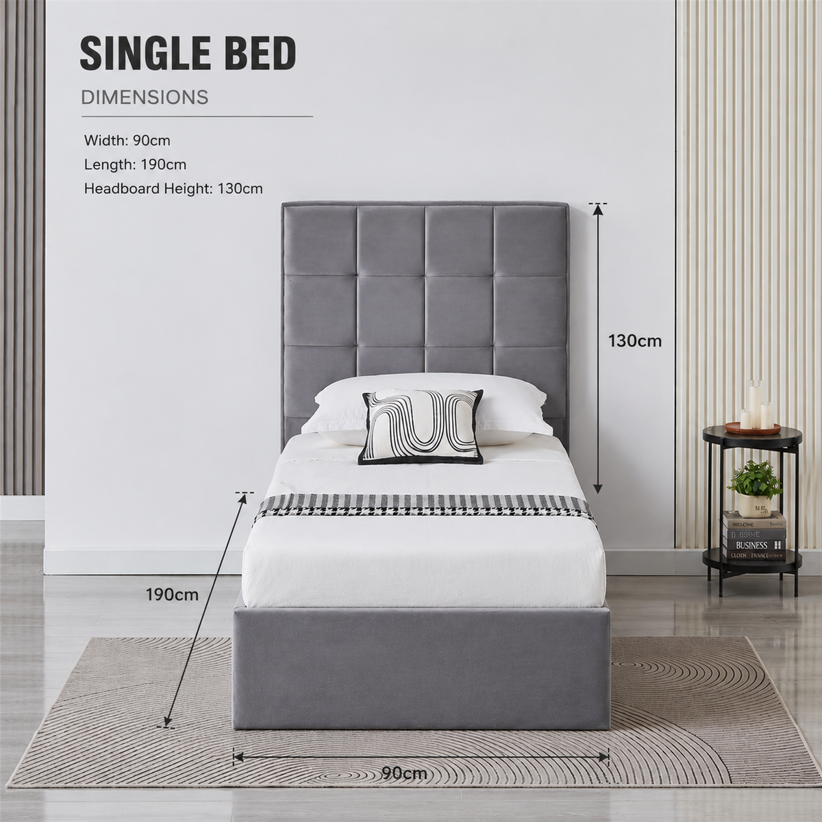Velora Panel Upholstered Storage Bed – Modern Grey &amp; Beige Bed with Hydraulic Lift