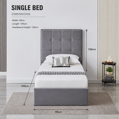 Velora Panel Upholstered Storage Bed – Modern Grey &amp; Beige Bed with Hydraulic Lift