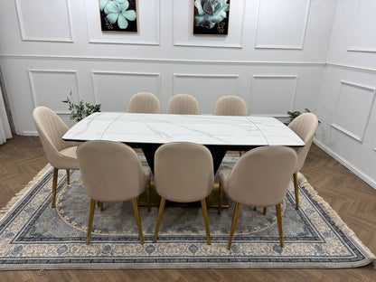 Elara Luxury Extendable Marble-Effect Dining Table Set