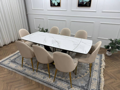 Elara Luxury Extendable Marble-Effect Dining Table Set