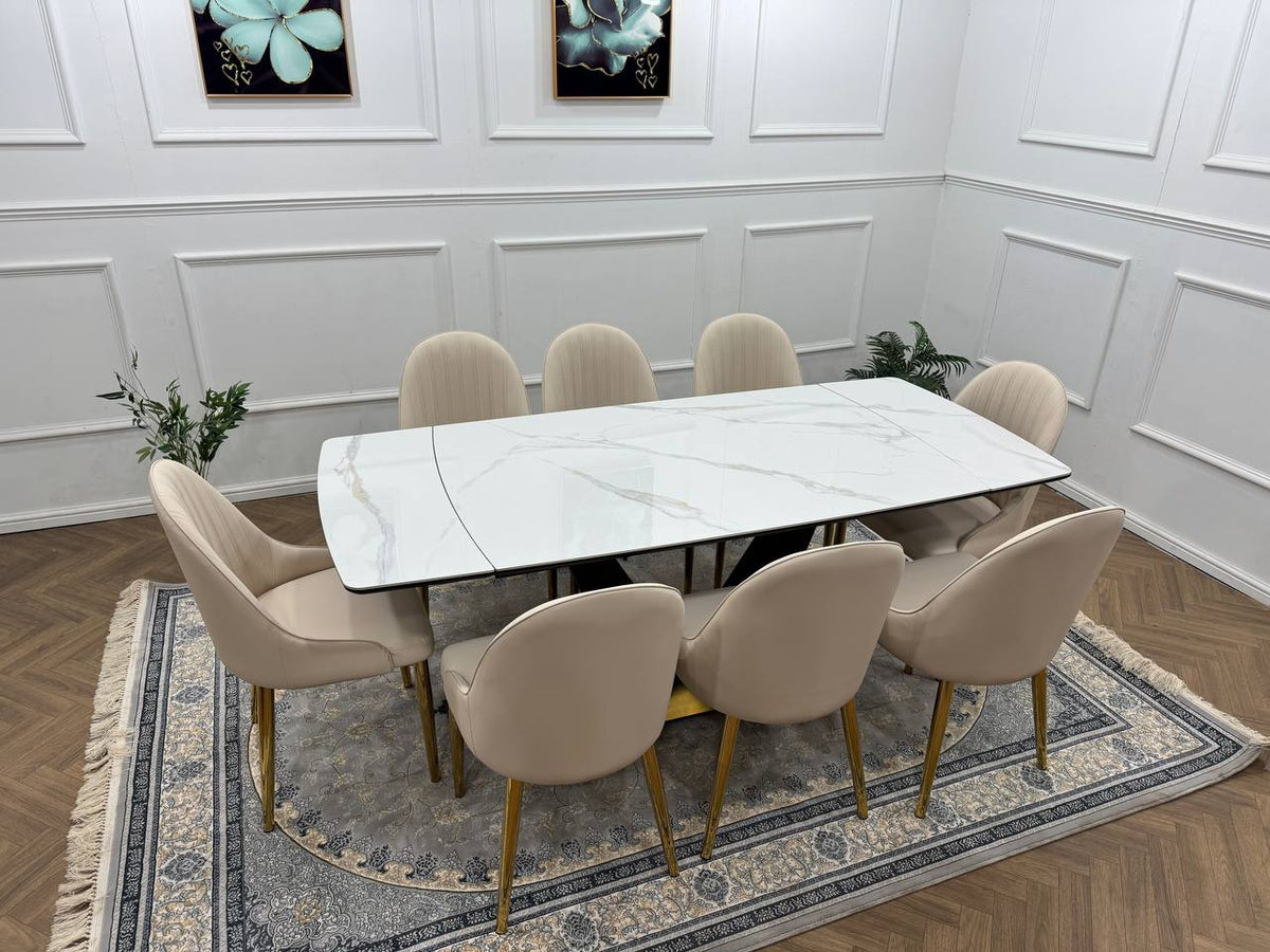 Elara Luxury Extendable Marble-Effect Dining Table Set