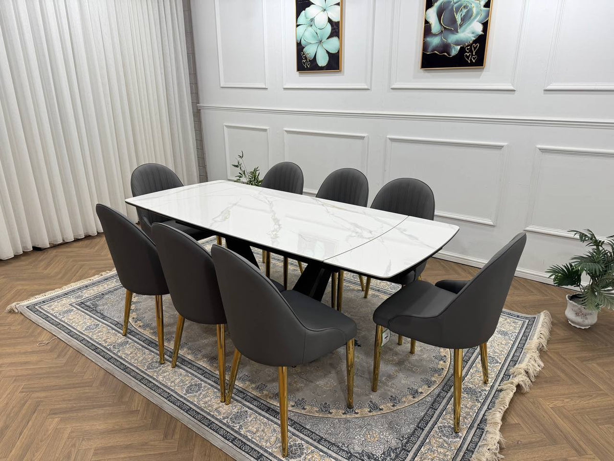 Elara Luxury Extendable Marble-Effect Dining Table Set