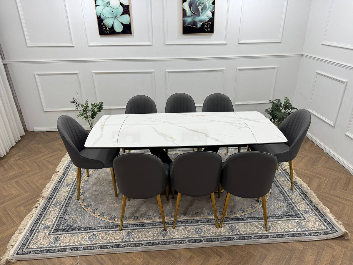 Elara Luxury Extendable Marble-Effect Dining Table Set