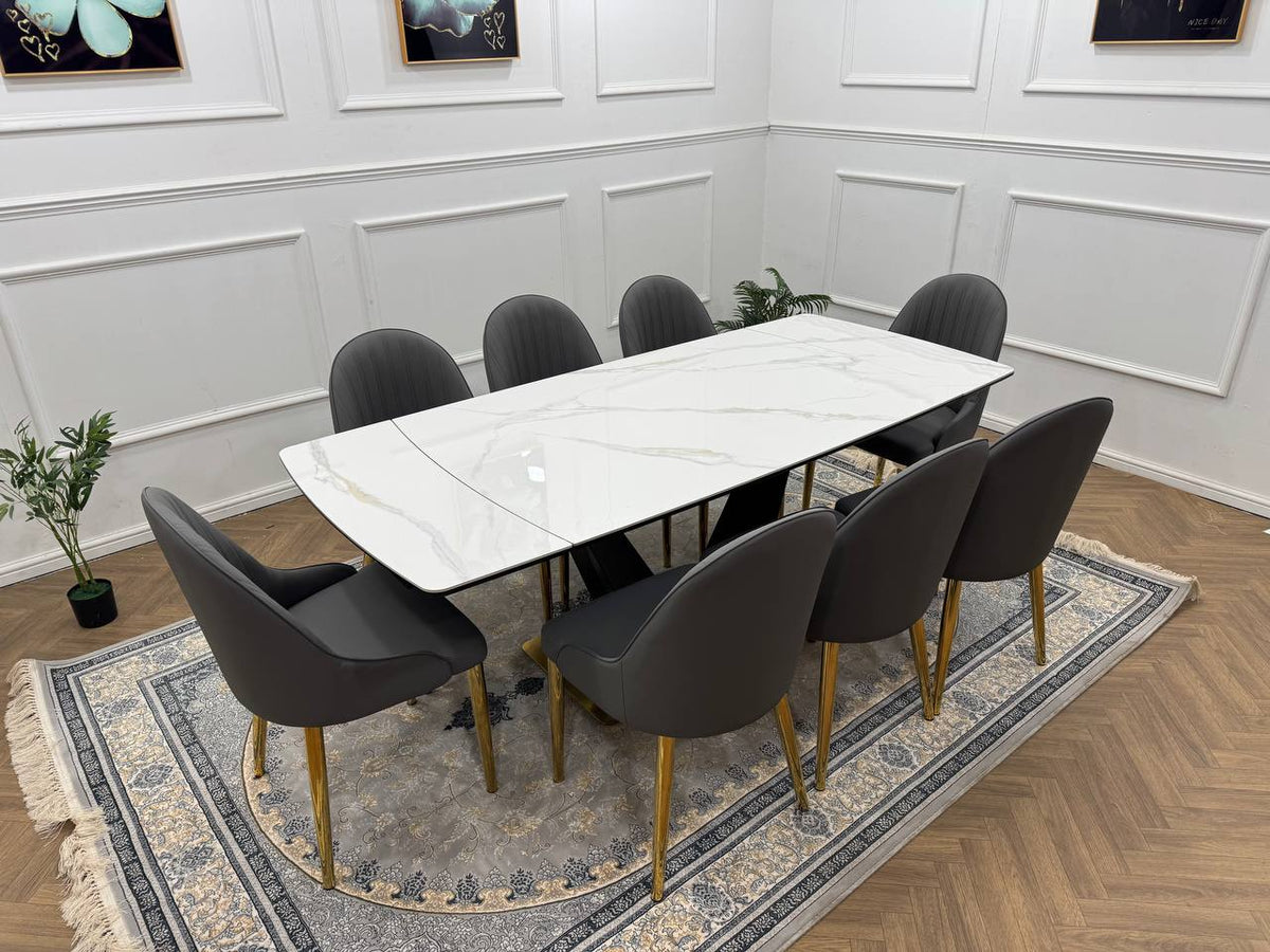 Elara Luxury Extendable Marble-Effect Dining Table Set