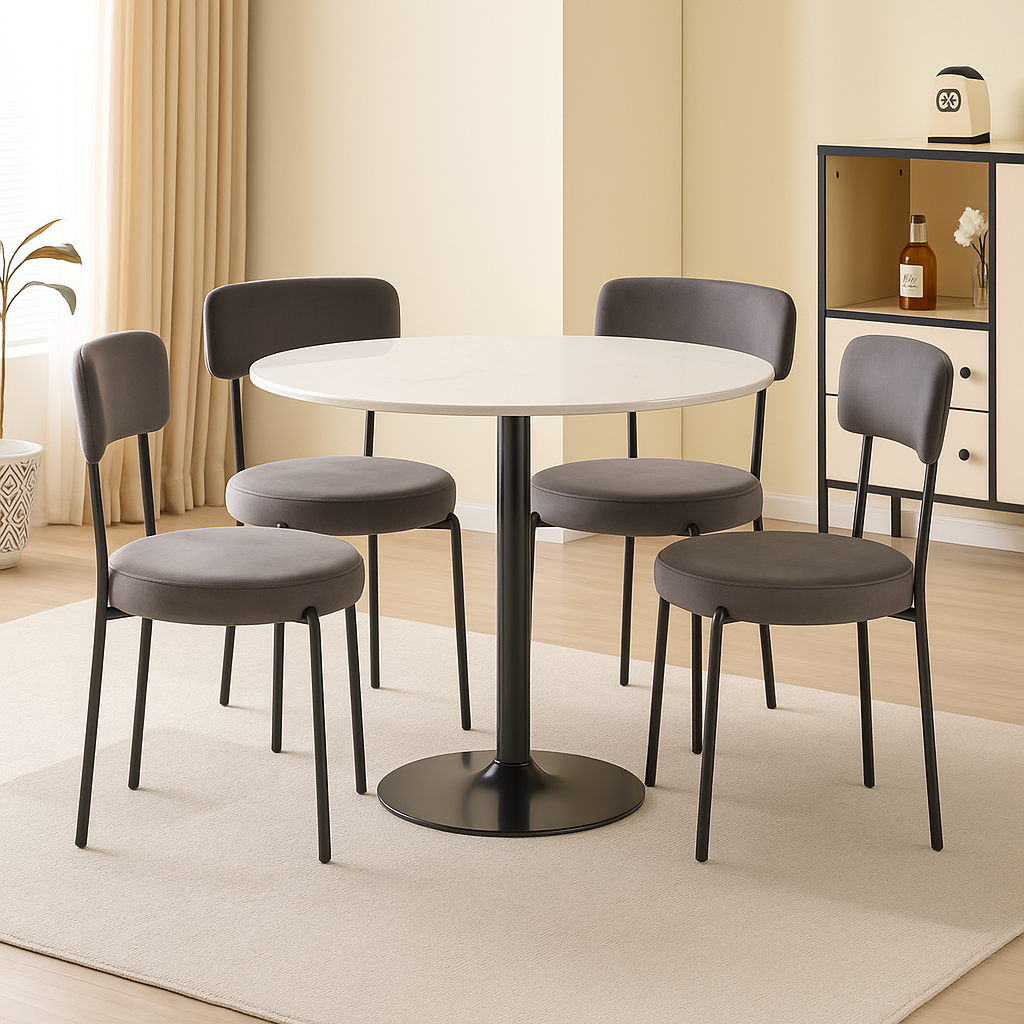 LUXE DINING SET-VELVET-LIGHT GREY-BLACK