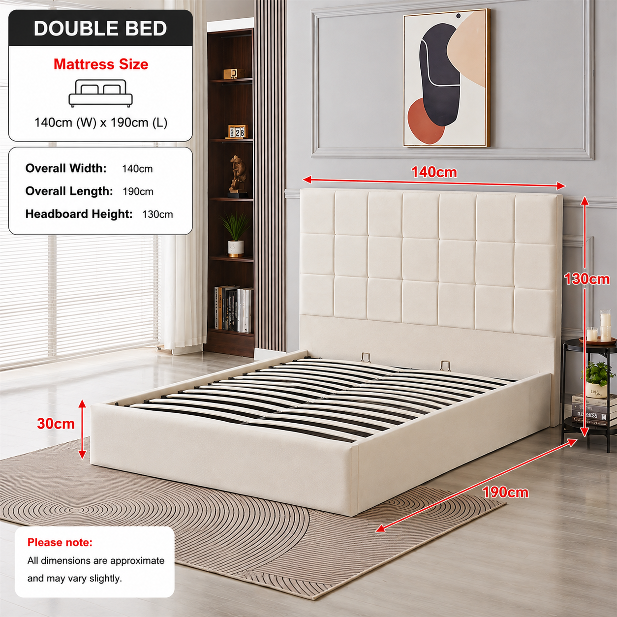 Velora Panel Upholstered Storage Bed – Modern Grey &amp; Beige Bed with Hydraulic Lift