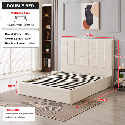 Velora Panel Upholstered Storage Bed – Modern Grey &amp; Beige Bed with Hydraulic Lift