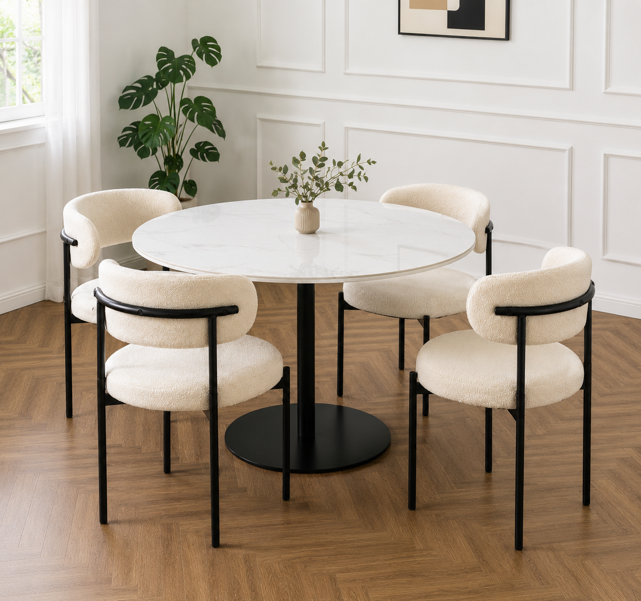 Black Luxe dining chair by Q&amp;P Furniture with sleek design and cushioned seat, ideal for modern dining room decor.