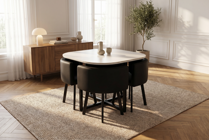 Oliver Nesting Dining Table set Square  Black Chairs