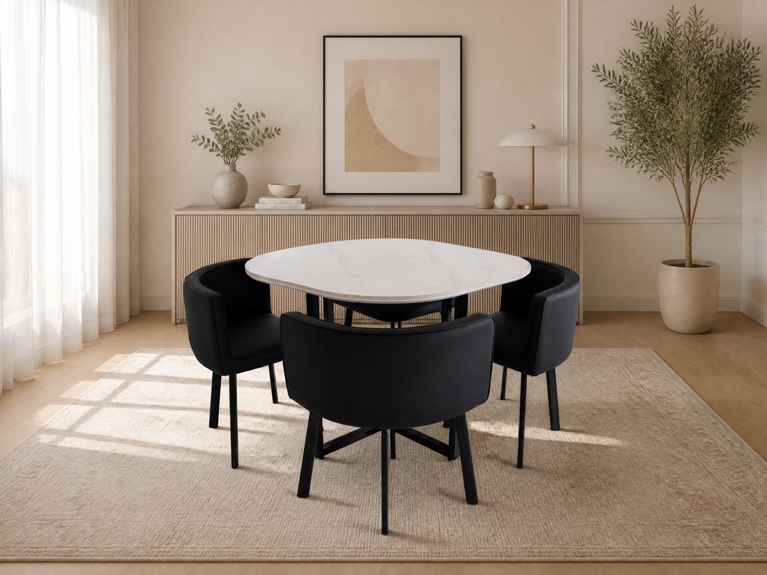 Oliver Nesting Dining Table set Square  Black Chairs