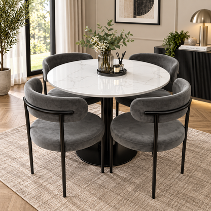 Dark Gray Luxe Velvet Dining Set – Light Grey &amp; Black
