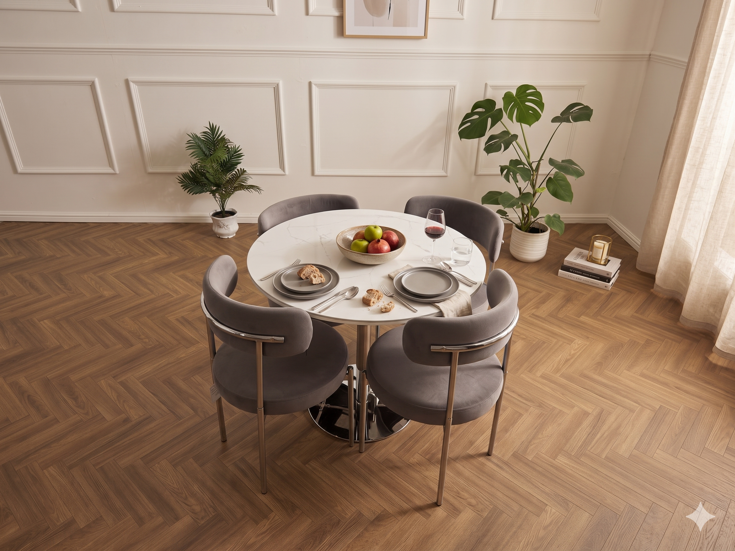 LUXE DINING SET -VELVET-LIGHT GREY Chair-SILVER