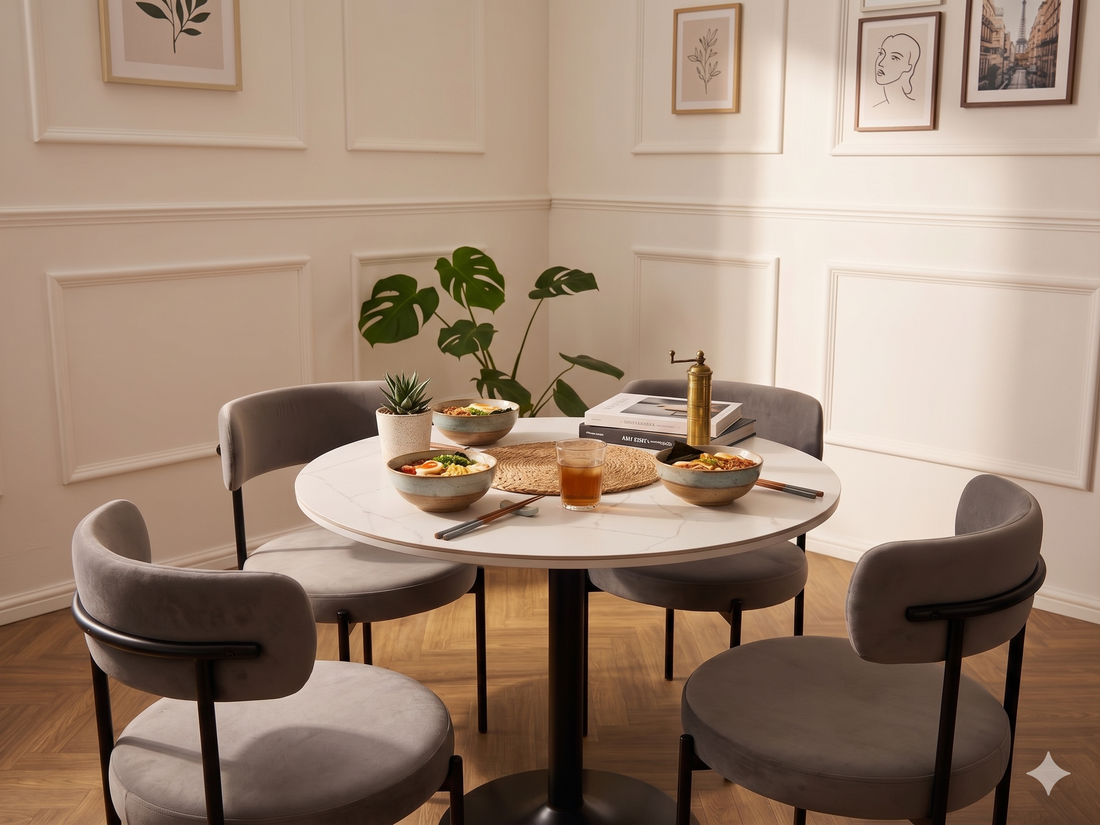 LUXE VELVET DINING SET — DARK GREY & BLACK