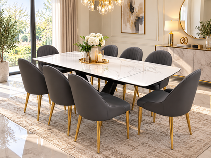 Elara Luxury Extendable Marble-Effect Dining Table Set