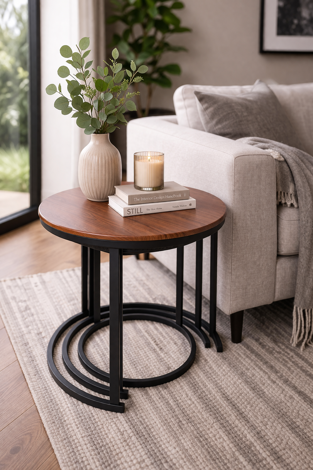 Oslo 3-Piece Walnut-Effect Nesting Coffee Table Set – Matt Black