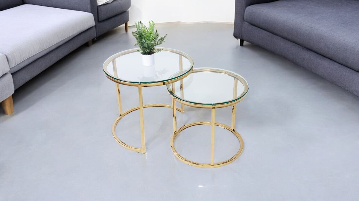 Light Gray HALO COFFE TABLE SET-GLASS
