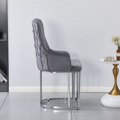 Q&amp;P Furniture Lumia extendable dining table set with grey chrome finish, showcasing the sleek, modern design of the dining table.