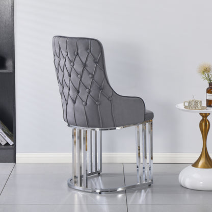 Q&amp;P Furniture Lumia extendable dining table set with grey chrome finish, showing the sleek, modern design and extendable feature.