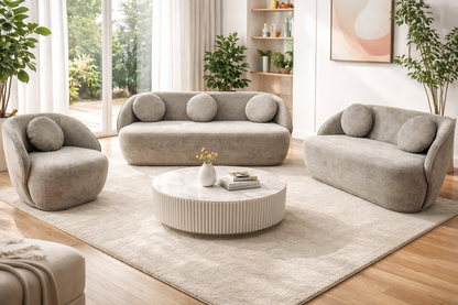 Q &amp; P Furniture Luna Sofa Set featuring a modern sectional with plush cushions and stylish fabric upholstery.