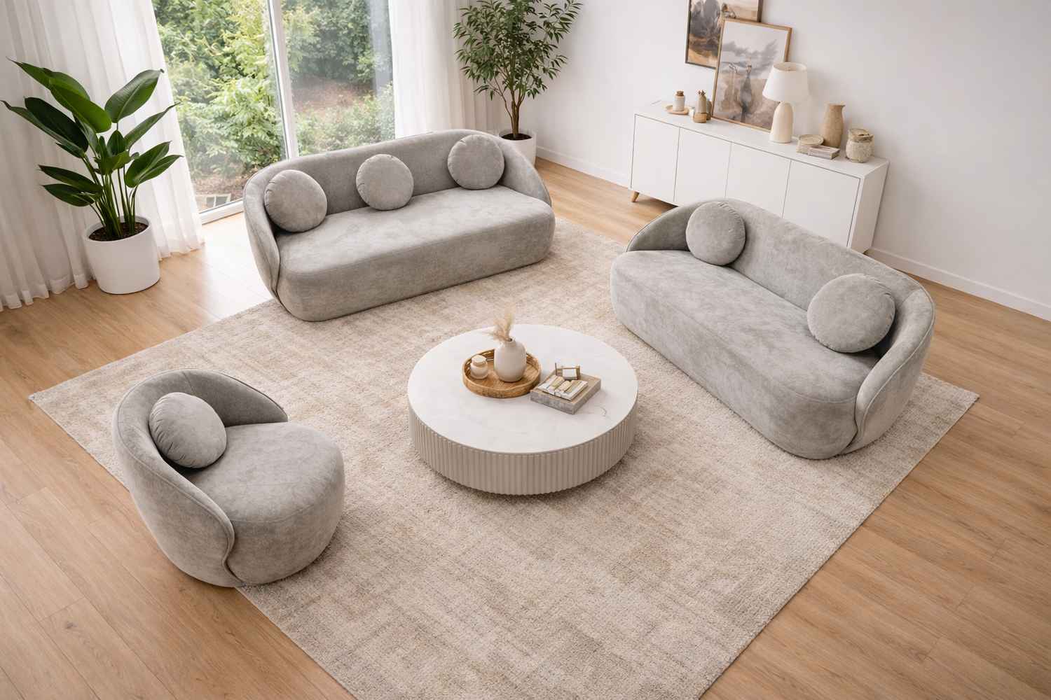 Q &amp; P Furniture Luna sofa set featuring a modern sectional with plush cushions and sleek design in a stylish living room setting.