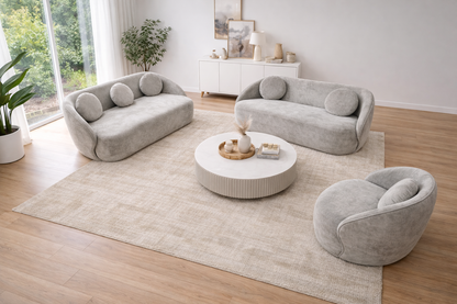 Q &amp; P furniture Luna sofa set with plush cushions and modern design, shown in a stylish living room setting.
