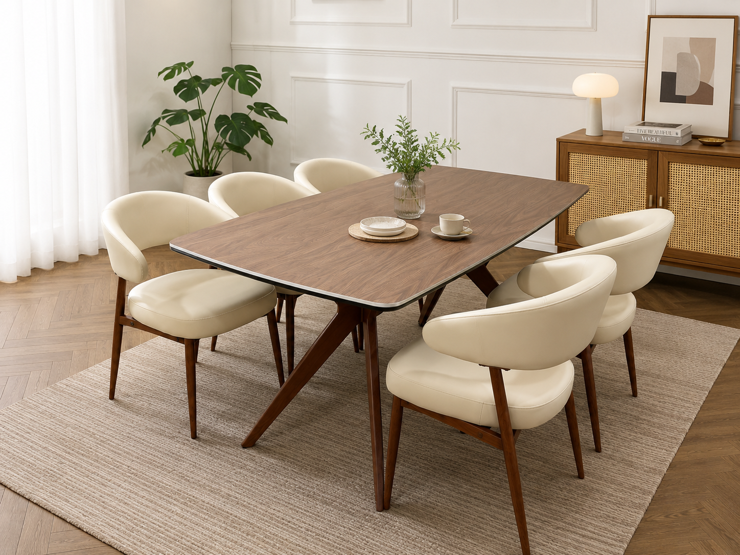 Beige Zino dining table by Q&amp;P Furniture with a sleek wooden surface and modern design, perfect for a contemporary dining room.