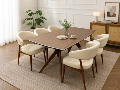 Beige Zino dining table by Q&amp;P Furniture with a sleek wooden surface and modern design, perfect for a contemporary dining room.