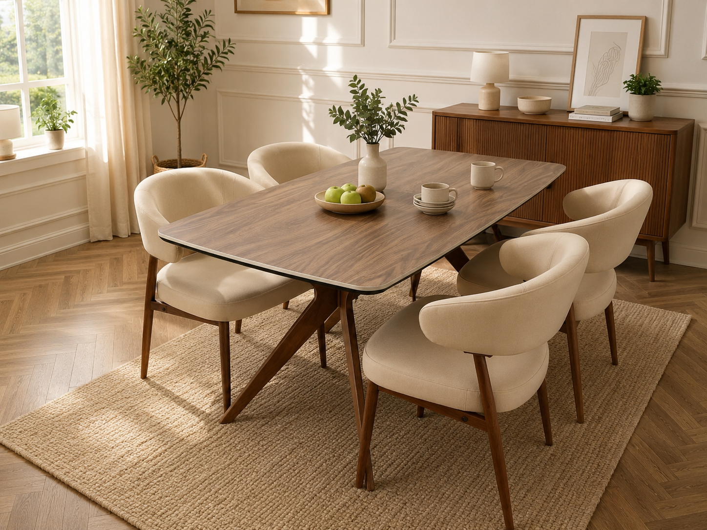 Q&amp;P Furniture Zino beige dining table with sleek wooden surface and modern design, perfect for contemporary dining spaces.