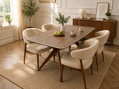Q&amp;P Furniture Zino beige dining table with sleek wooden surface and modern design, perfect for contemporary dining spaces.