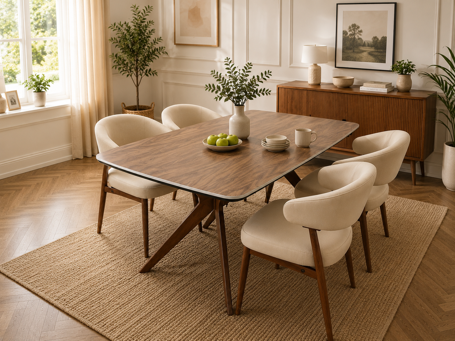 Beige Zino dining table by Q&amp;P Furniture, showcasing a modern rectangular dining surface with sleek legs.