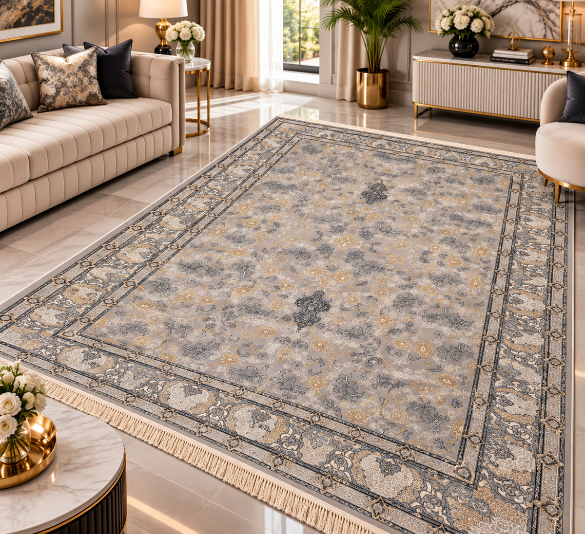 Golzar Persian Rug – Luxury Floral Medallion Design | QRF 106