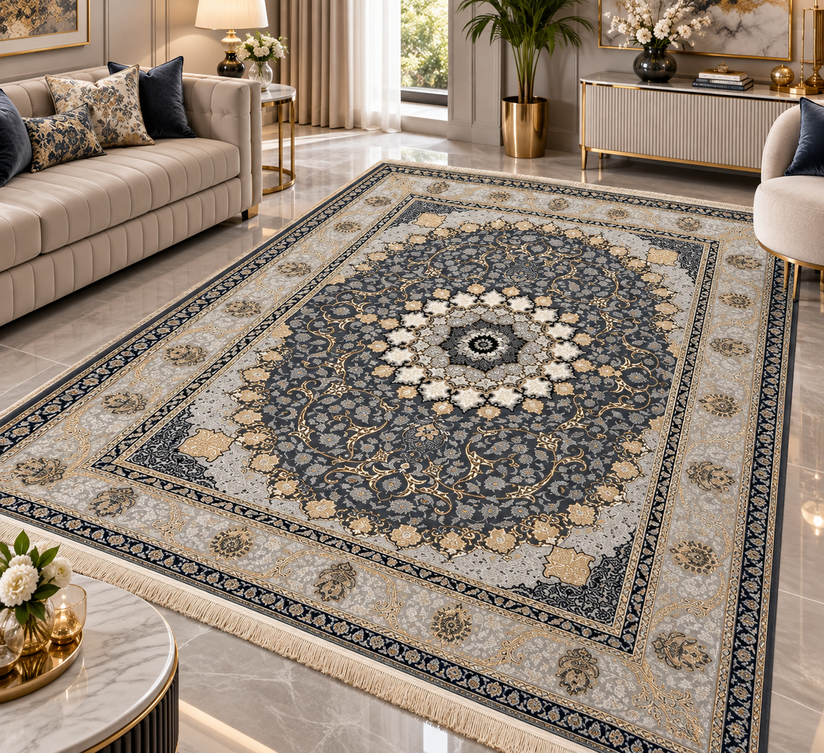 Isfahan Persian Rug – Luxury Floral Medallion Design | QRF 103