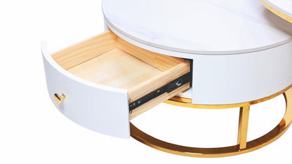 Opal Nesting Coffee Table Set with Storage Drawer – Marble Effect