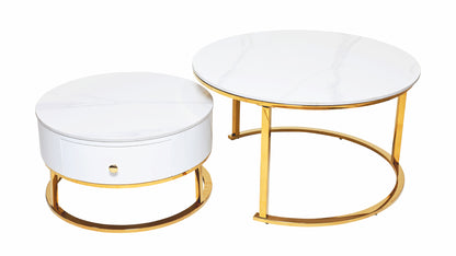 Opal Nesting Coffee Table Set with Storage Drawer – Marble Effect