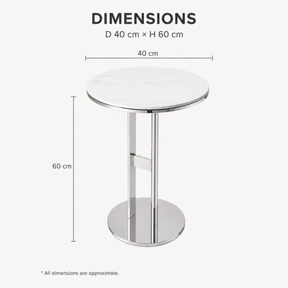 LINEA Round Sintered Stone Side Table with Stainless Steel Base