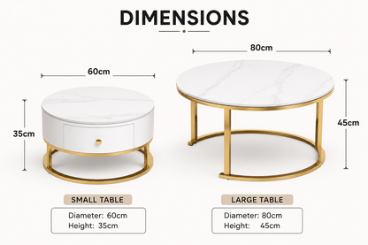 Opal Nesting Coffee Table Set with Storage Drawer – Marble Effect
