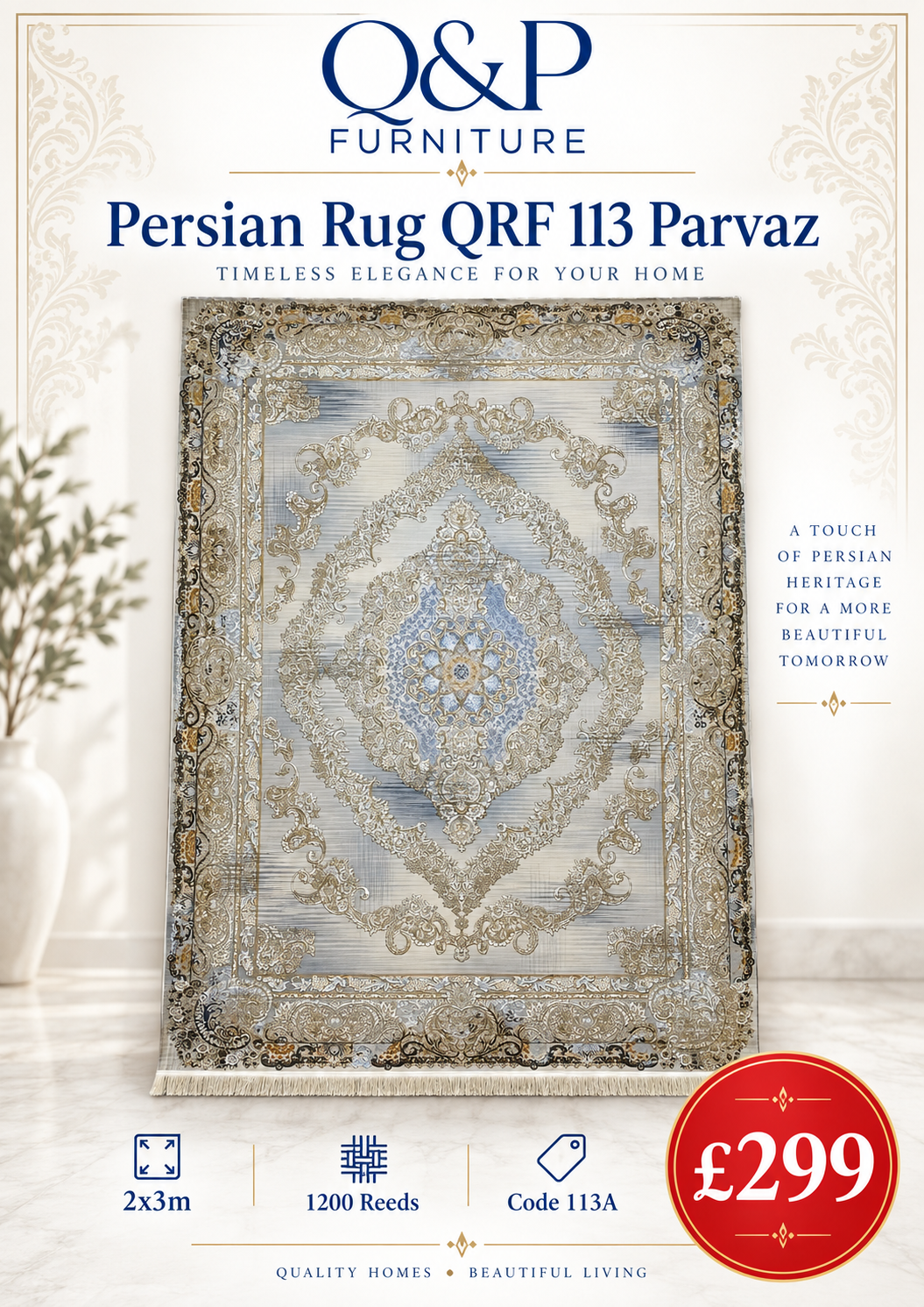 Parvaz Persian Rug – Luxury Traditional Medallion Design | QPF 113