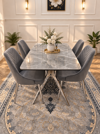 Savello Luxury Grey Marble-Effect Dining Set – 4 or 6 Beige or Grey Chairs