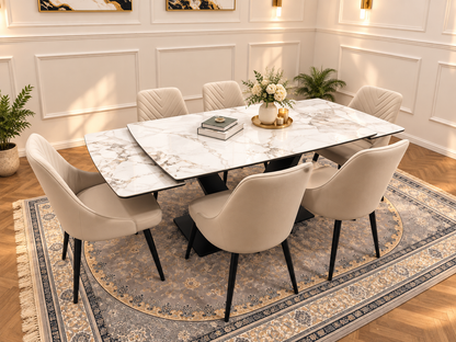 Bellaro Luxury Extendable Marble-Effect Dining Set – 6 or 8 Grey Chairs