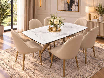 LUXORA Luxury Marble-Effect Dining Table Set  – Gold Legs