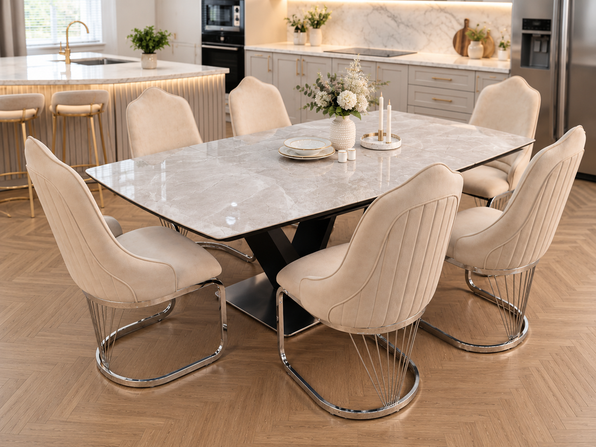 Lumia Luxury Extendable Dining Table Set with King Chairs