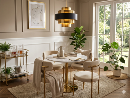 LUXE DINING SET-VELVET-BEIGI-GOLD