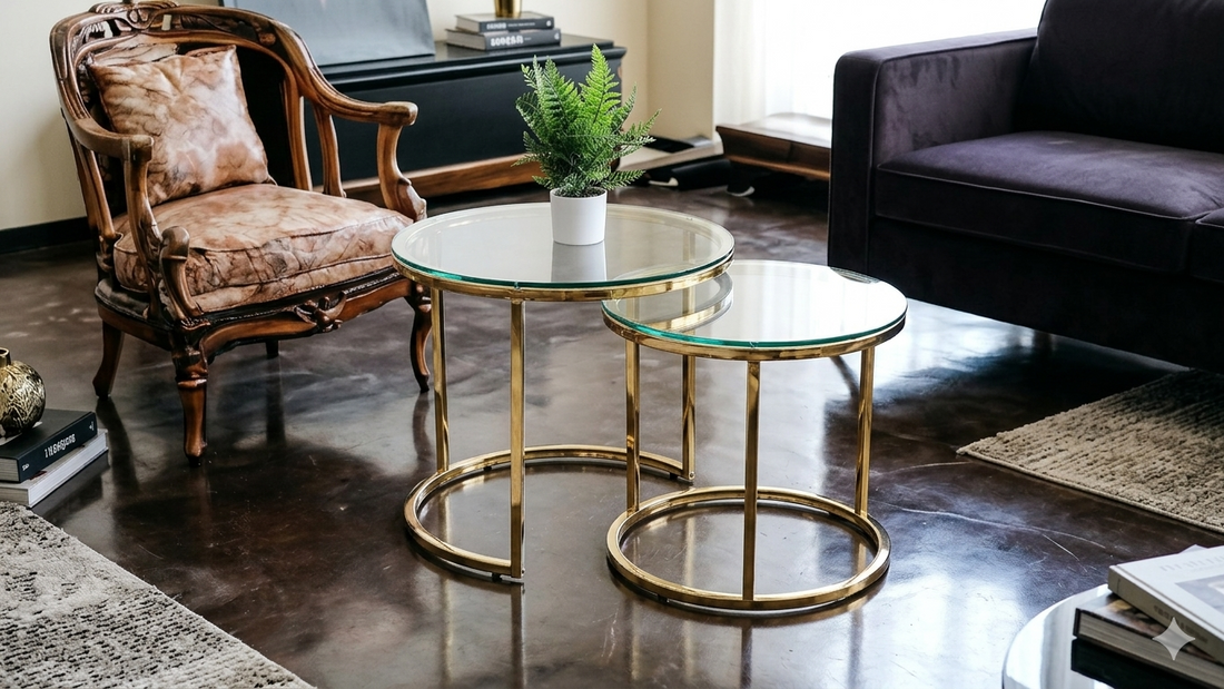 HALO COFFE TABL SET- GLASS GOLD