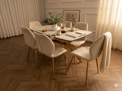 Q&amp;P Furniture Vero dining set with a modern dining table and matching chairs, featuring a sleek design and wooden finish.