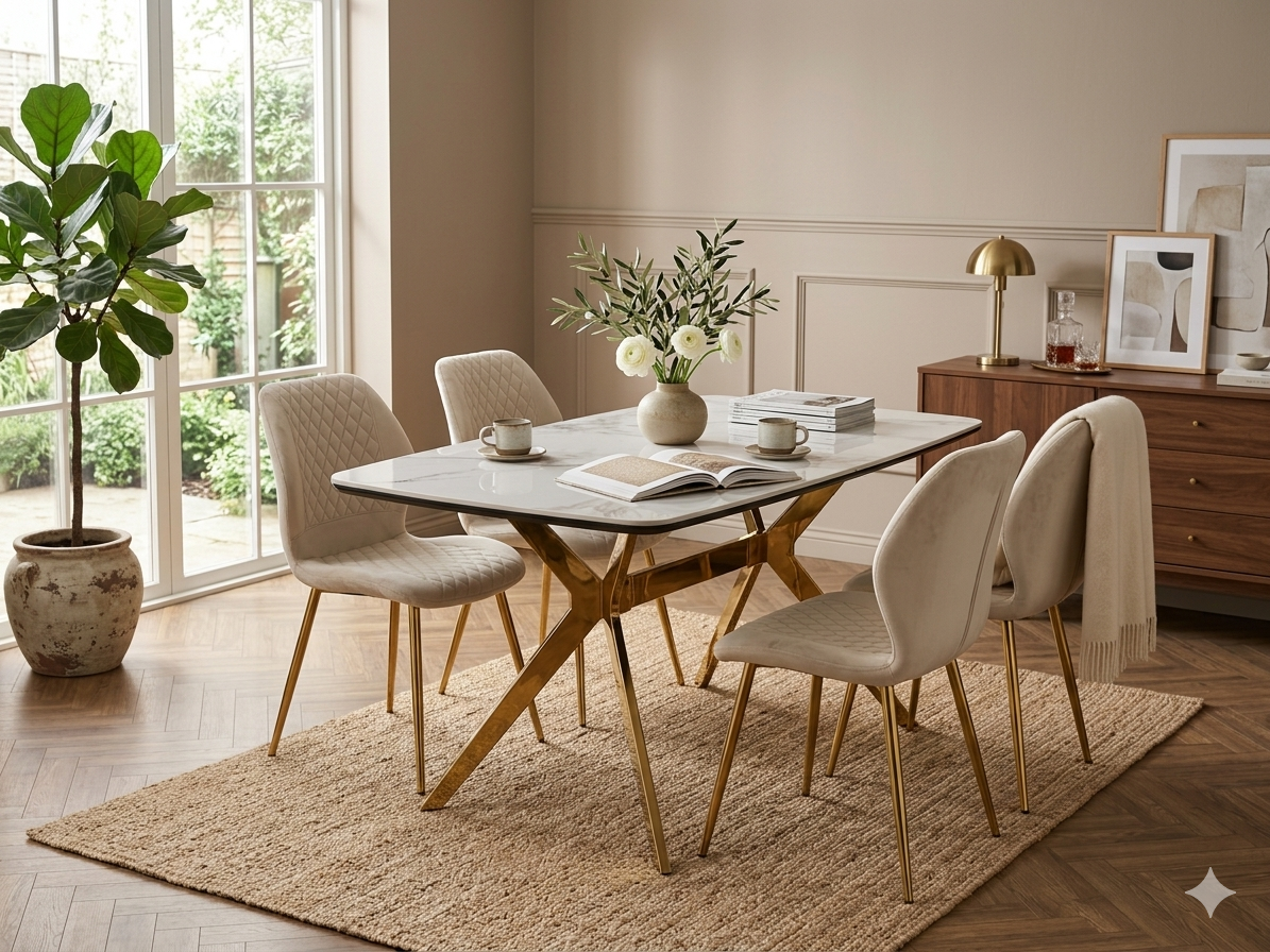 Q&amp;P Furniture Vero Dining Set with a stylish dining table and matching chairs, modern design perfect for contemporary dining rooms.