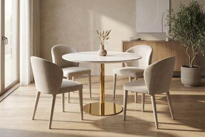 Rosy Brown Luxe Folding Round Dining Table – Silver Chrome, Gold Chrome &amp; Matt Black